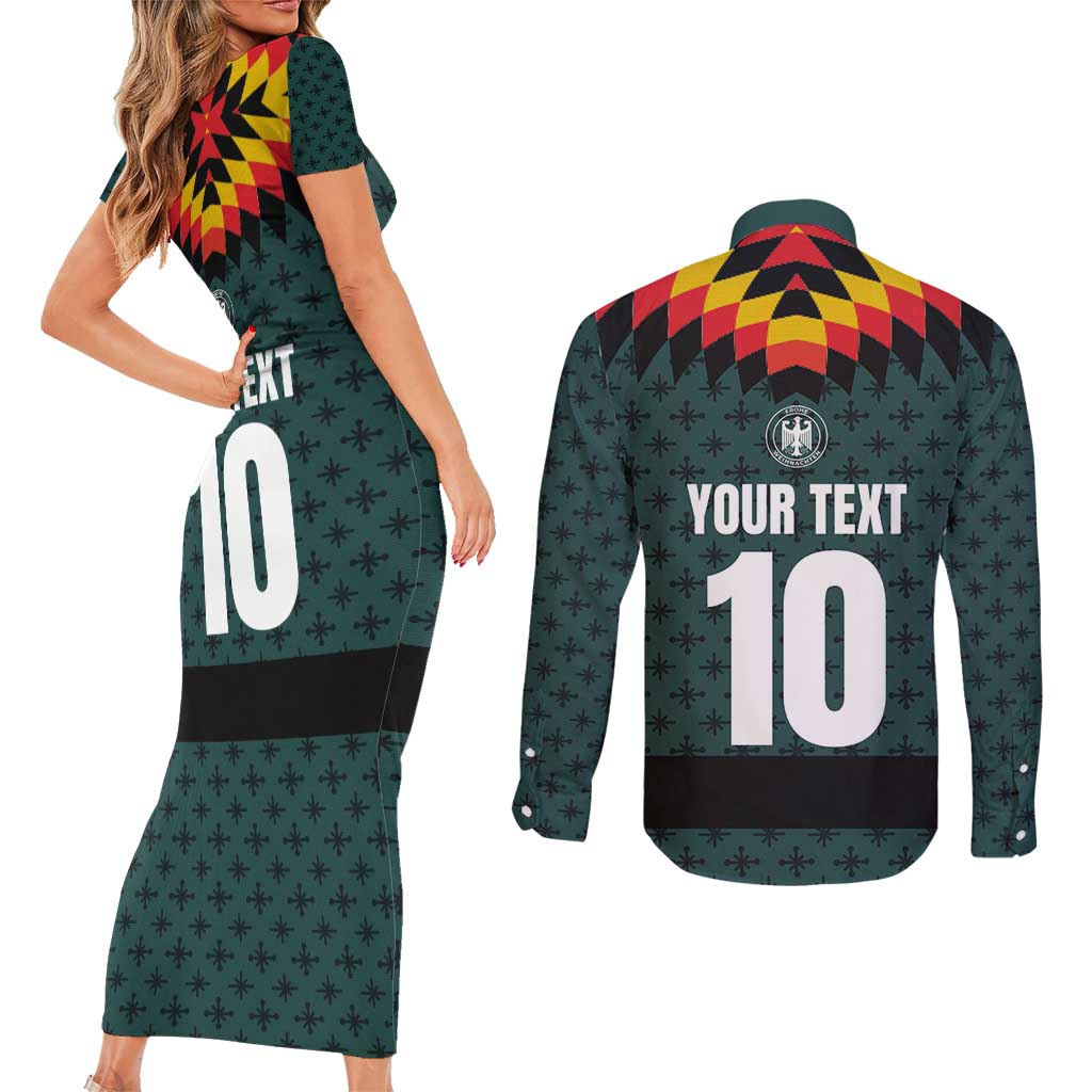 Custom German Christmas Couples Matching Short Sleeve Bodycon Dress and Long Sleeve Button Shirt German Football Jersey mix Santa Suit Style - Wonder Print Shop