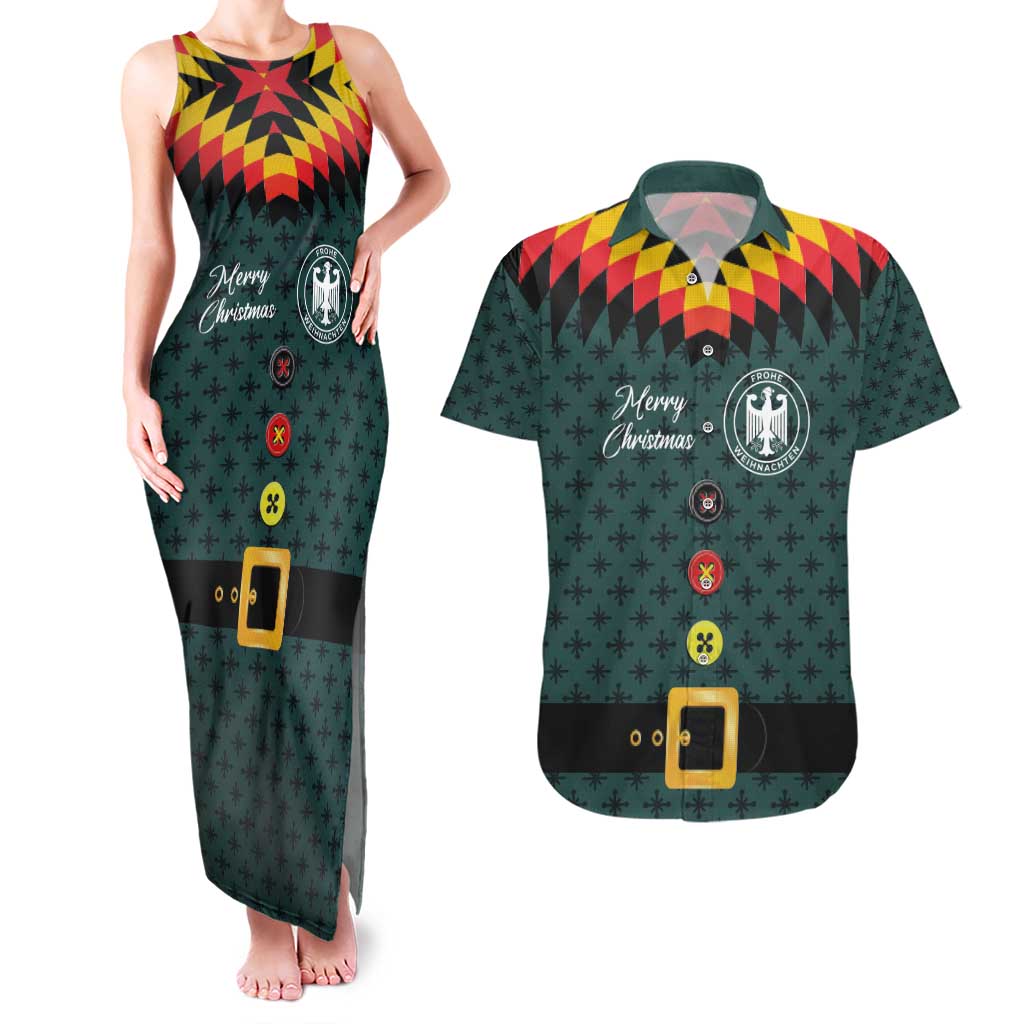 Custom German Christmas Couples Matching Tank Maxi Dress and Hawaiian Shirt German Football Jersey mix Santa Suit Style - Wonder Print Shop