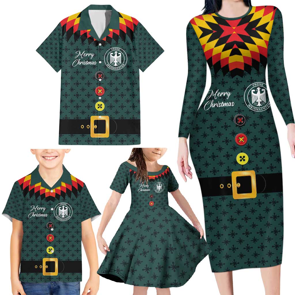 Custom German Christmas Family Matching Long Sleeve Bodycon Dress and Hawaiian Shirt German Football Jersey mix Santa Suit Style - Wonder Print Shop