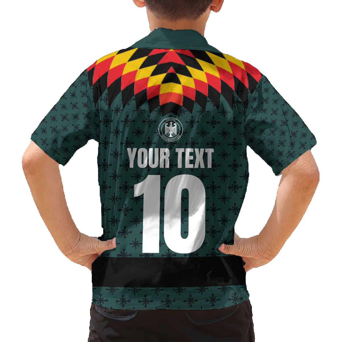 Custom German Christmas Family Matching Off The Shoulder Long Sleeve Dress and Hawaiian Shirt German Football Jersey mix Santa Suit Style - Wonder Print Shop