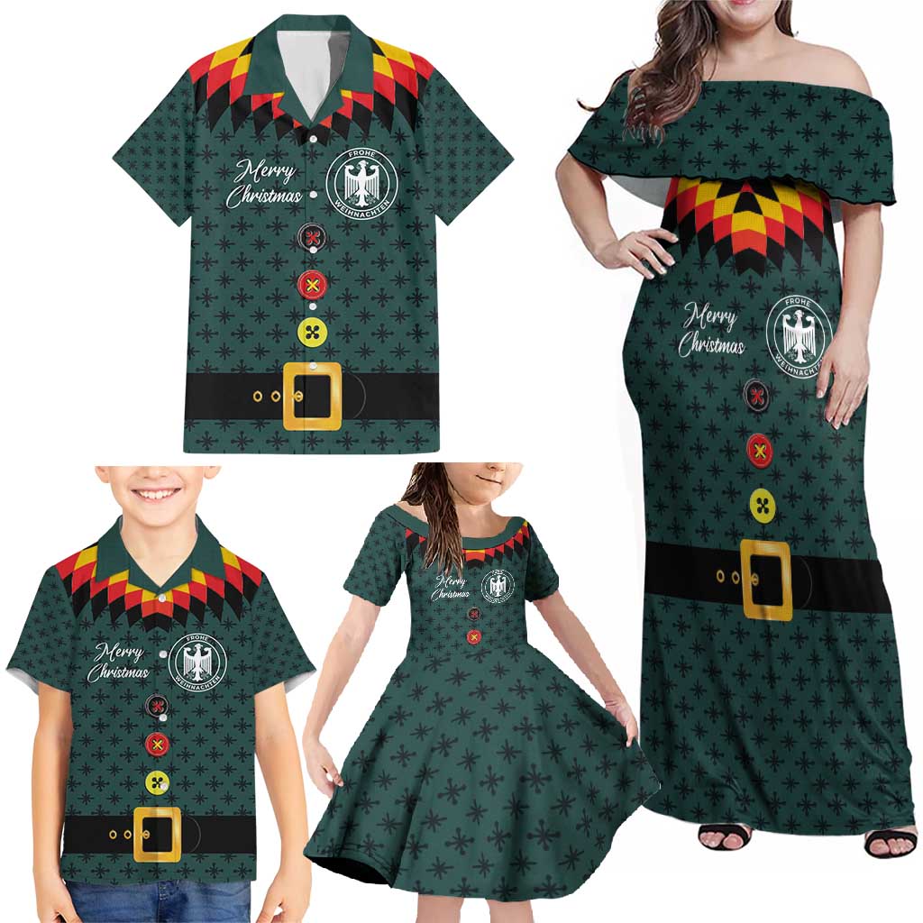 Custom German Christmas Family Matching Off Shoulder Maxi Dress and Hawaiian Shirt German Football Jersey mix Santa Suit Style - Wonder Print Shop