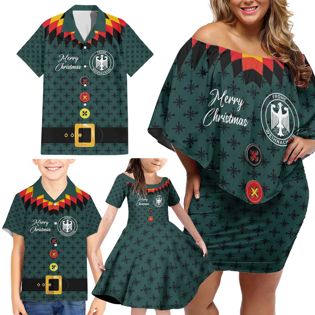 Custom German Christmas Family Matching Off Shoulder Short Dress and Hawaiian Shirt German Football Jersey mix Santa Suit Style - Wonder Print Shop