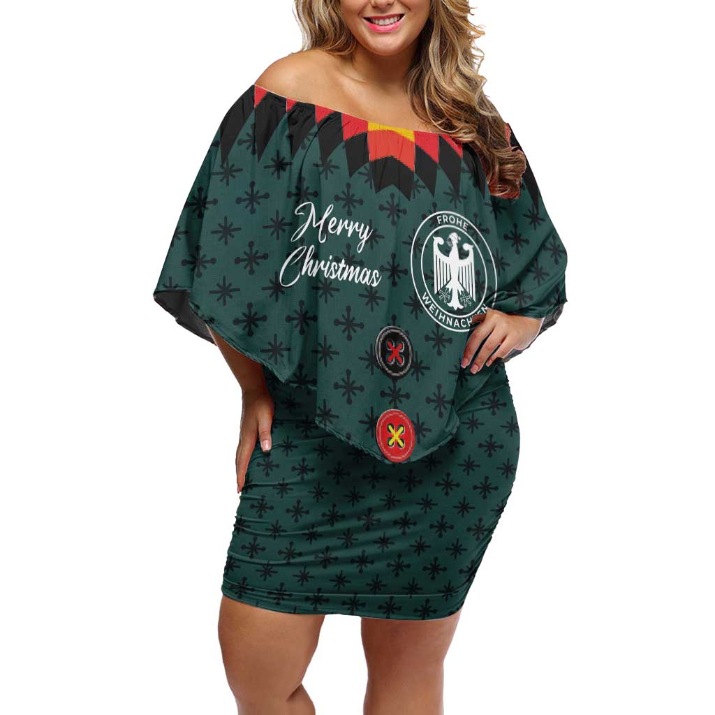 Custom German Christmas Family Matching Off Shoulder Short Dress and Hawaiian Shirt German Football Jersey mix Santa Suit Style - Wonder Print Shop