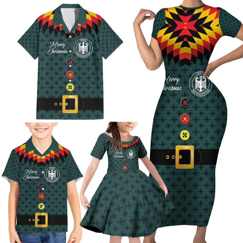 Custom German Christmas Family Matching Short Sleeve Bodycon Dress and Hawaiian Shirt German Football Jersey mix Santa Suit Style - Wonder Print Shop