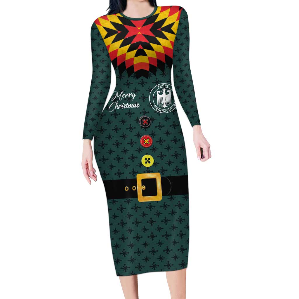 Custom German Christmas Long Sleeve Bodycon Dress German Football Jersey mix Santa Suit Style - Wonder Print Shop