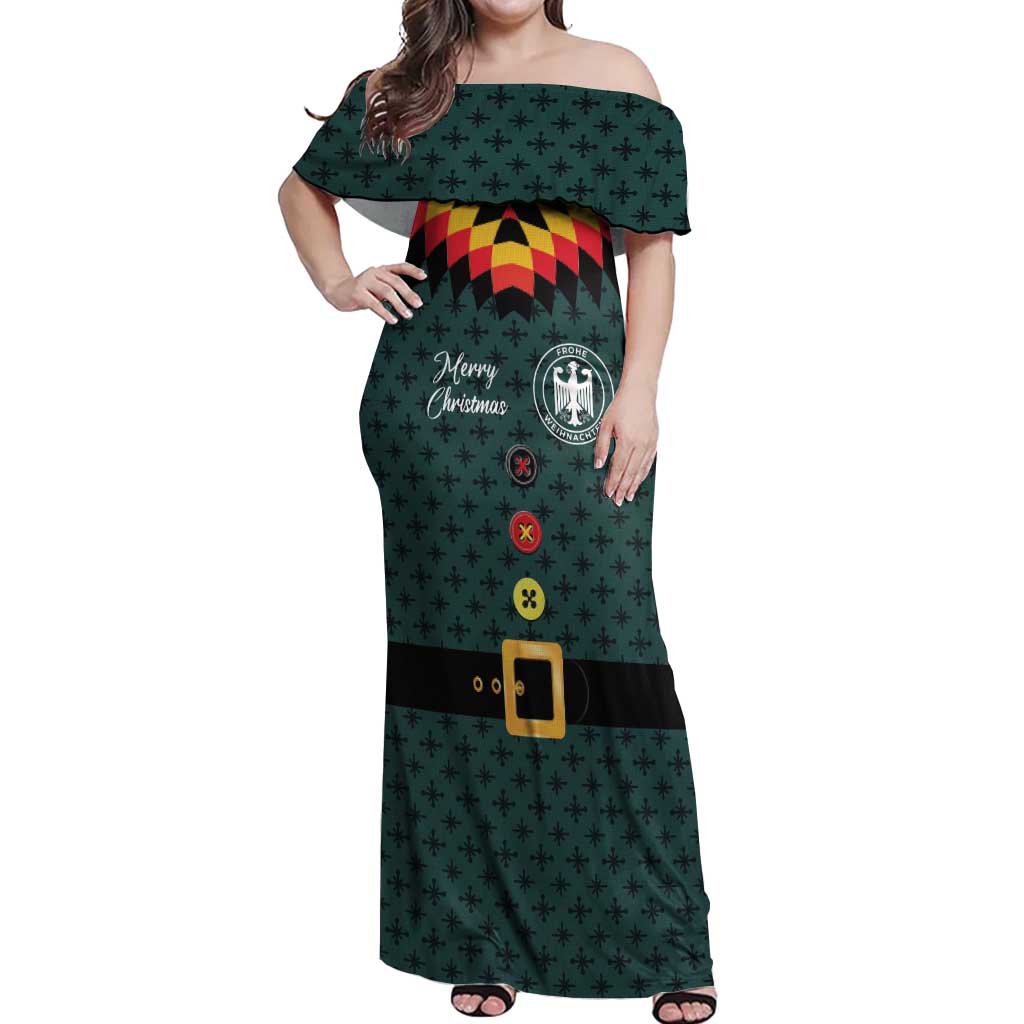 Custom German Christmas Off Shoulder Maxi Dress German Football Jersey mix Santa Suit Style - Wonder Print Shop
