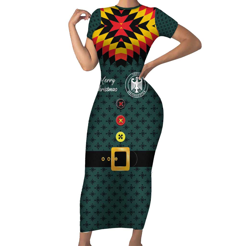 Custom German Christmas Short Sleeve Bodycon Dress German Football Jersey mix Santa Suit Style - Wonder Print Shop