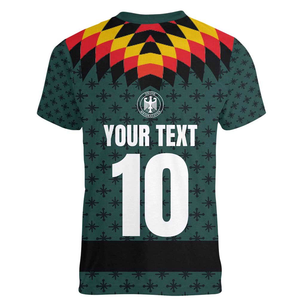 Custom German Christmas Women V-Neck T-Shirt German Football Jersey mix Santa Suit Style - Wonder Print Shop