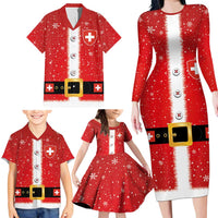 Personalized Swiss Christmas - Designed in Santa Suit Family Matching Long Sleeve Bodycon Dress and Hawaiian Shirt - Wonder Print Shop