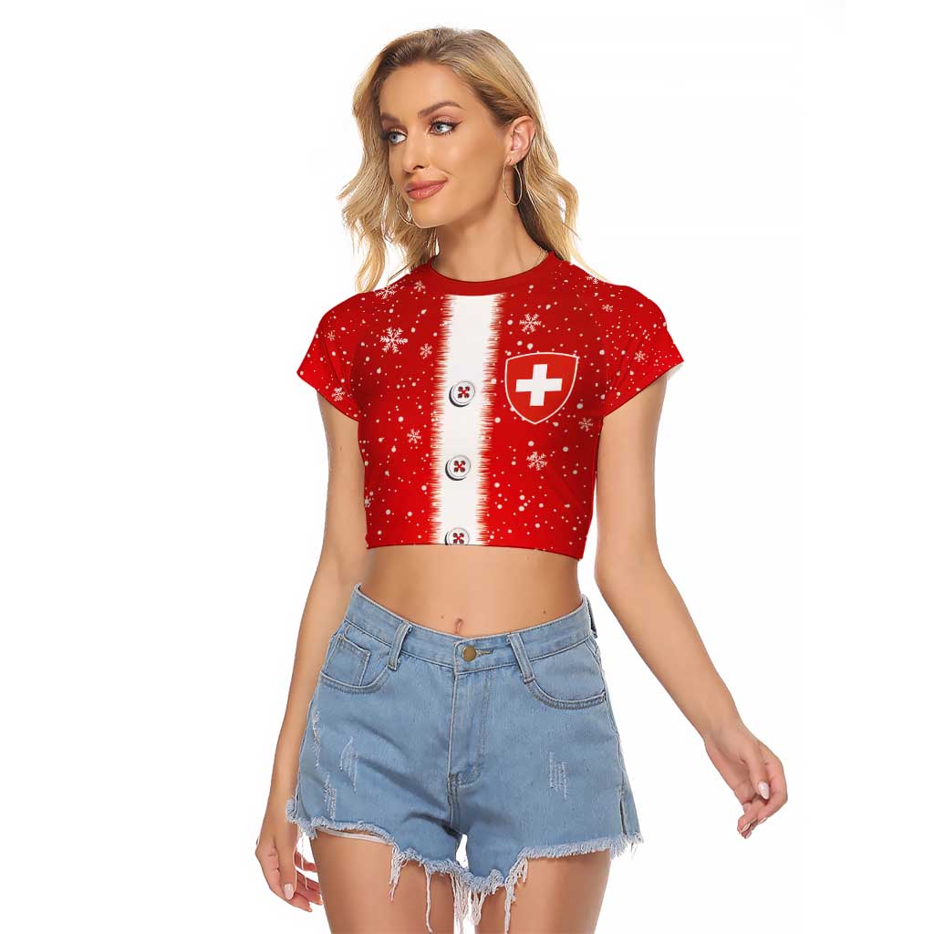 Personalized Swiss Christmas - Designed in Santa Suit Raglan Cropped T Shirt - Wonder Print Shop