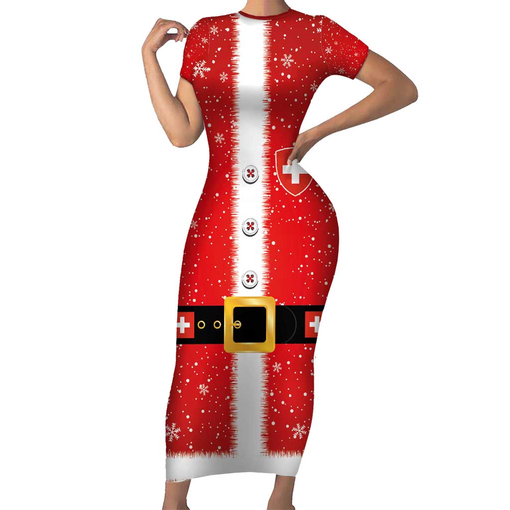 Personalized Swiss Christmas - Designed in Santa Suit Short Sleeve Bodycon Dress - Wonder Print Shop