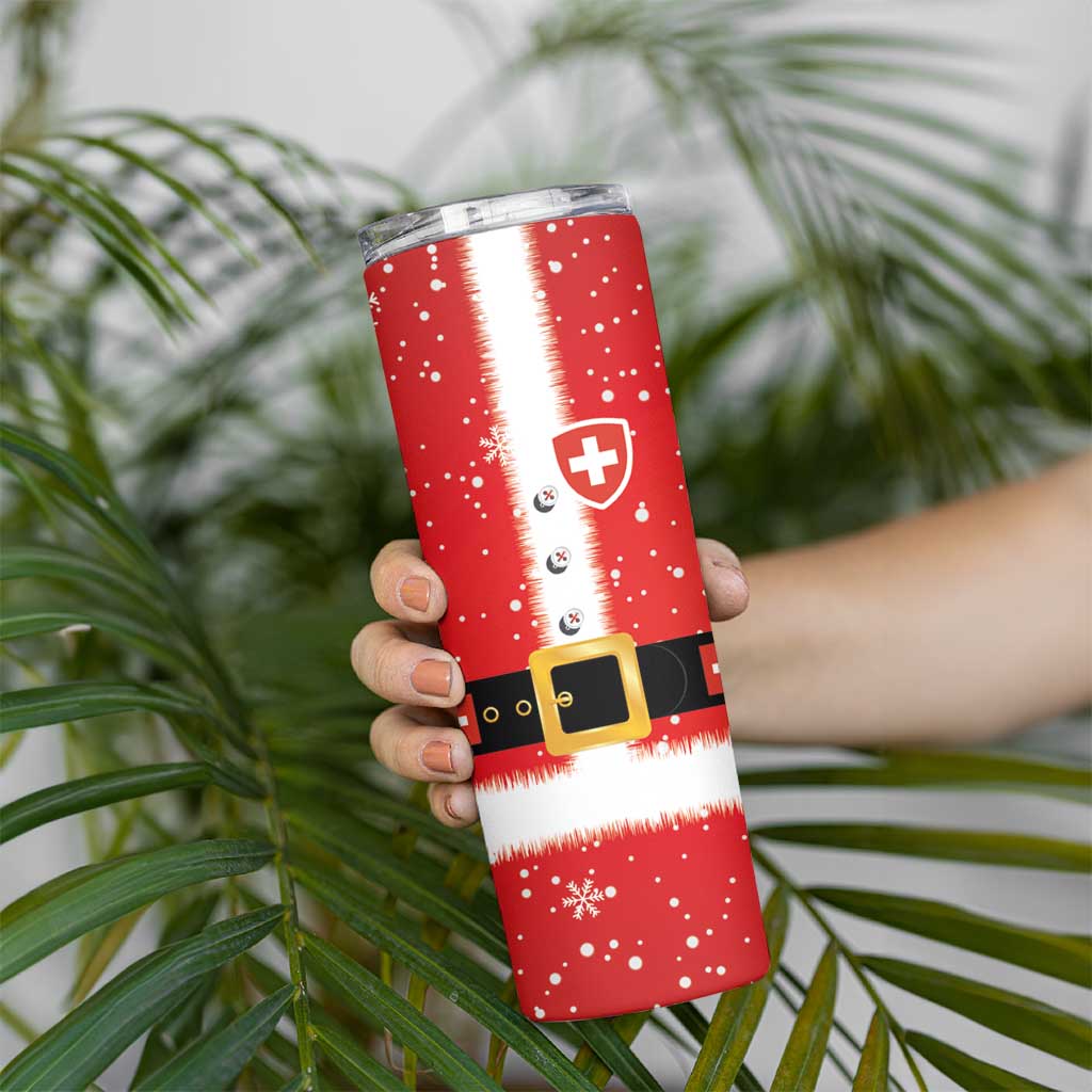 Personalized Swiss Christmas - Designed in Santa Suit Skinny Tumbler - Wonder Print Shop