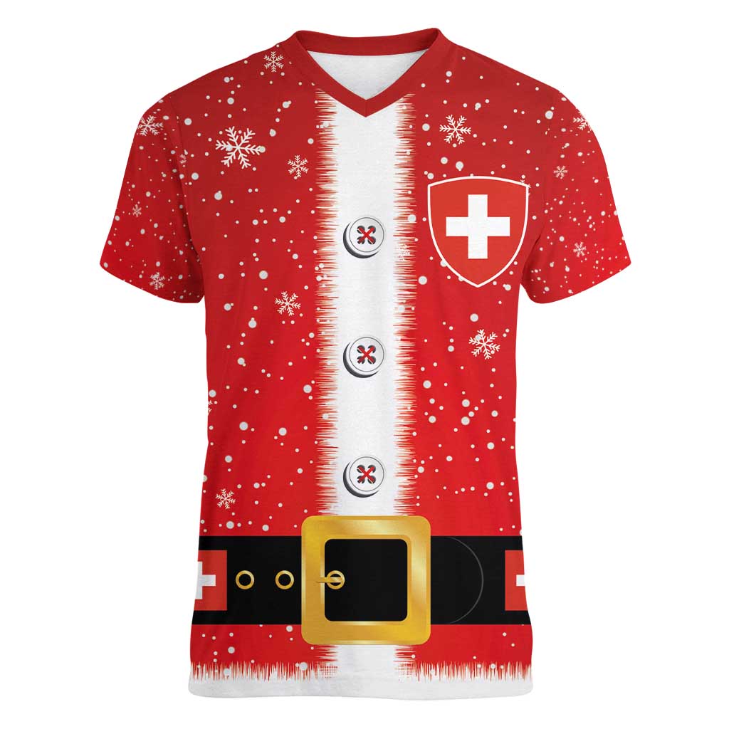 Personalized Swiss Christmas - Designed in Santa Suit Women V-Neck T-Shirt - Wonder Print Shop