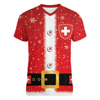 Personalized Swiss Christmas - Designed in Santa Suit Women V-Neck T-Shirt - Wonder Print Shop
