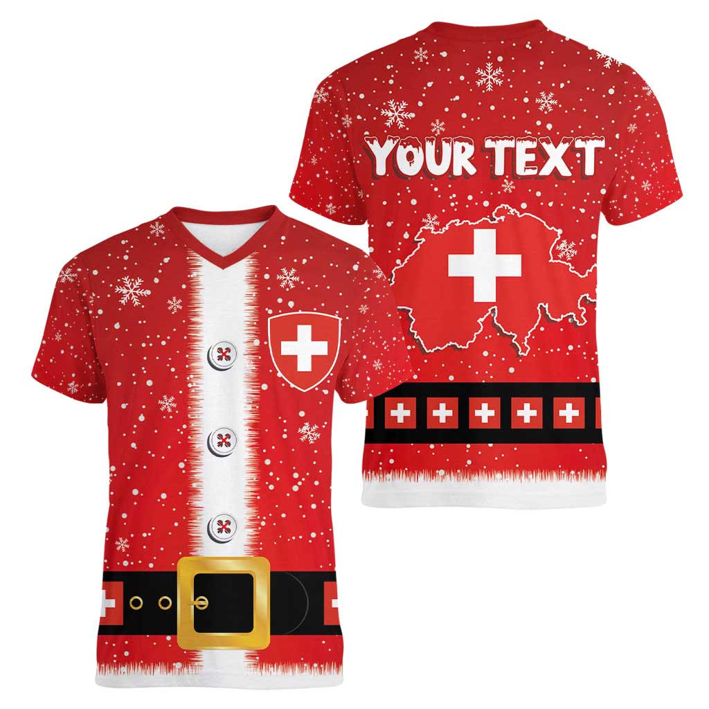 Personalized Swiss Christmas - Designed in Santa Suit Women V-Neck T-Shirt - Wonder Print Shop