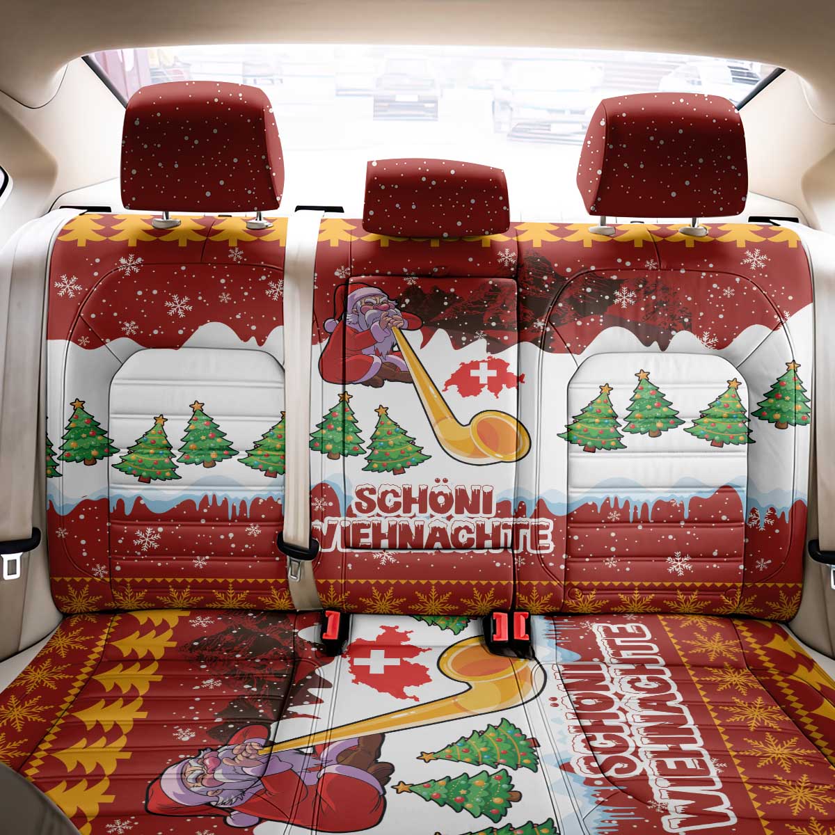 Swiss Santa Plays The Alphorn Christmas Back Car Seat Cover The Matterhorn with Christmas Elements - Wonder Print Shop