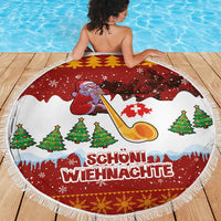 Swiss Santa Plays The Alphorn Christmas Beach Blanket The Matterhorn with Christmas Elements - Wonder Print Shop