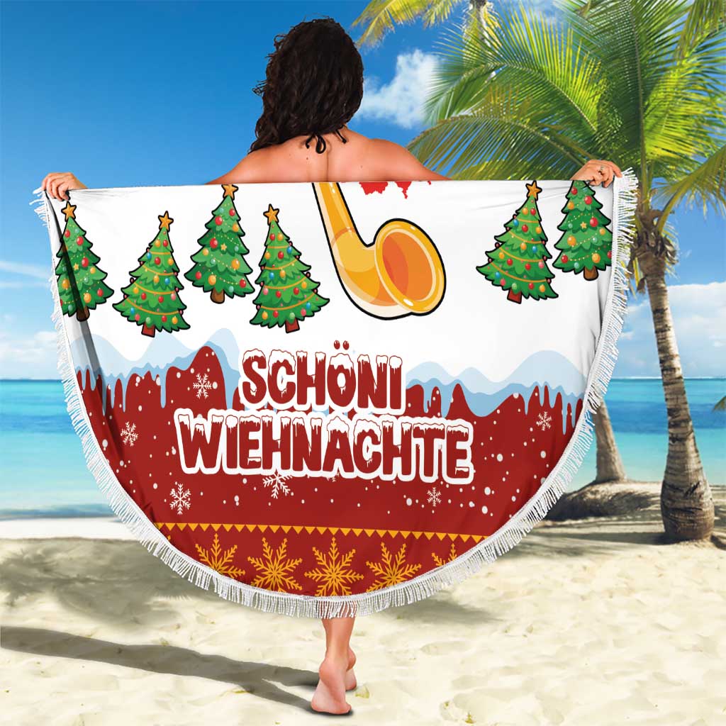 Swiss Santa Plays The Alphorn Christmas Beach Blanket The Matterhorn with Christmas Elements - Wonder Print Shop