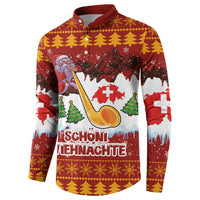 Swiss Santa Plays The Alphorn Christmas Button Sweatshirt The Matterhorn with Christmas Elements - Wonder Print Shop