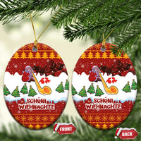 Swiss Santa Plays The Alphorn Christmas Ceramic Ornament The Matterhorn with Christmas Elements - Wonder Print Shop
