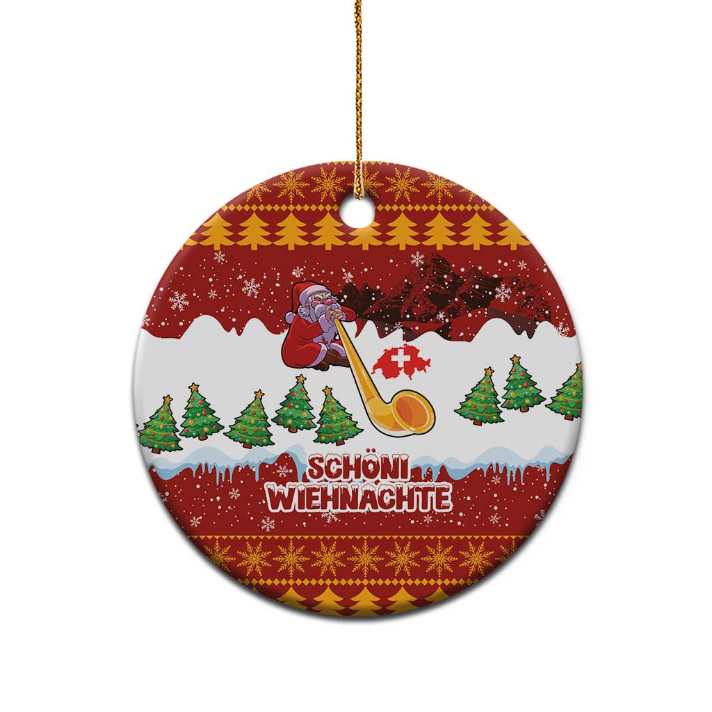 Swiss Santa Plays The Alphorn Christmas Ceramic Ornament The Matterhorn with Christmas Elements - Wonder Print Shop