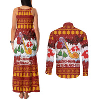 Swiss Santa Plays The Alphorn Christmas Couples Matching Tank Maxi Dress and Long Sleeve Button Shirt The Matterhorn with Christmas Elements - Wonder Print Shop
