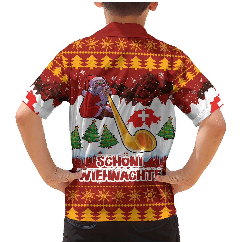 Swiss Santa Plays The Alphorn Christmas Family Matching Mermaid Dress and Hawaiian Shirt The Matterhorn with Christmas Elements - Wonder Print Shop