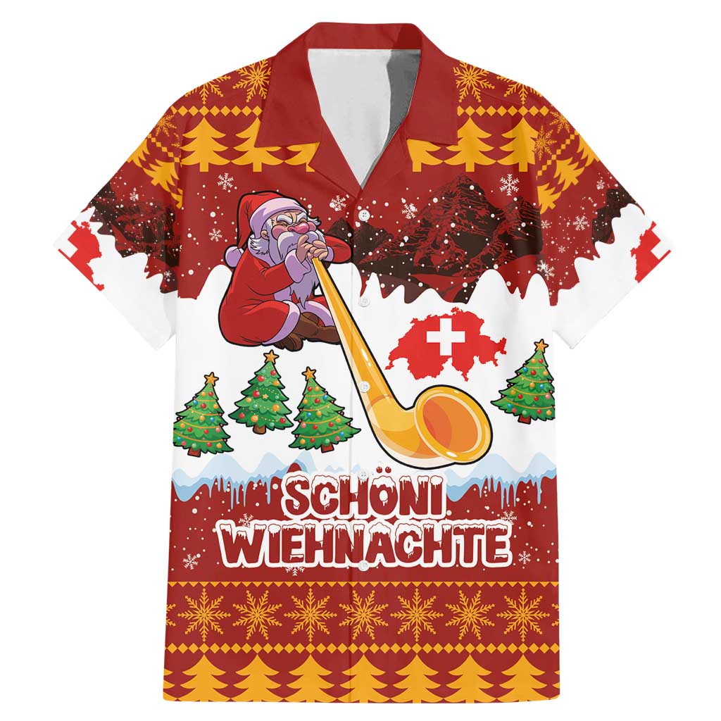 Swiss Santa Plays The Alphorn Christmas Family Matching Mermaid Dress and Hawaiian Shirt The Matterhorn with Christmas Elements - Wonder Print Shop