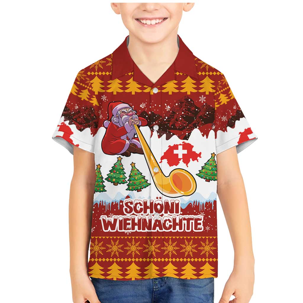 Swiss Santa Plays The Alphorn Christmas Family Matching Mermaid Dress and Hawaiian Shirt The Matterhorn with Christmas Elements - Wonder Print Shop