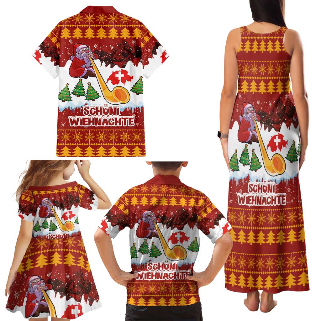 Swiss Santa Plays The Alphorn Christmas Family Matching Tank Maxi Dress and Hawaiian Shirt The Matterhorn with Christmas Elements - Wonder Print Shop