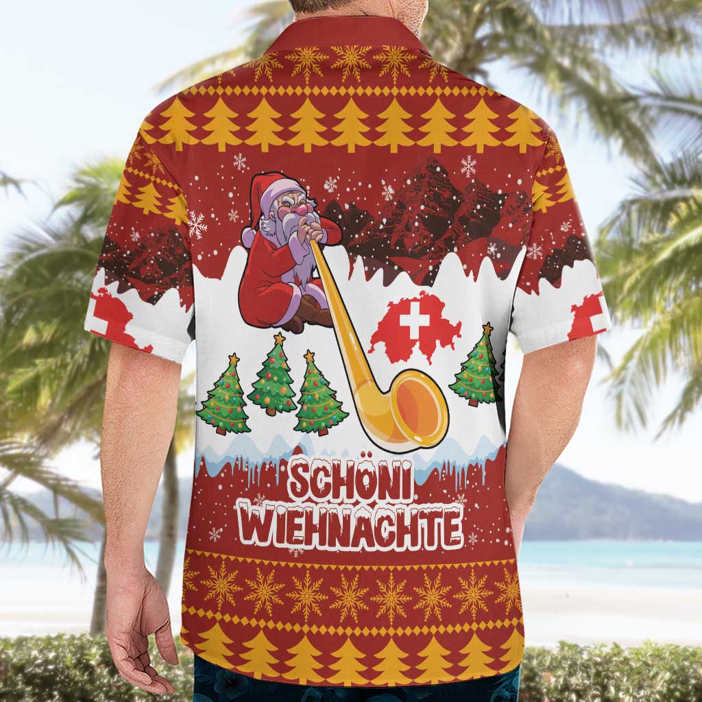 Swiss Santa Plays The Alphorn Christmas Hawaiian Shirt The Matterhorn with Christmas Elements - Wonder Print Shop