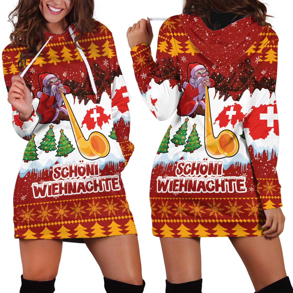 Swiss Santa Plays The Alphorn Christmas Hoodie Dress The Matterhorn with Christmas Elements - Wonder Print Shop