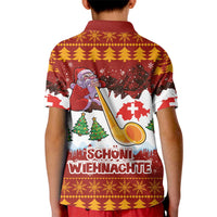 Swiss Santa Plays The Alphorn Christmas Kid Polo Shirt The Matterhorn with Christmas Elements - Wonder Print Shop