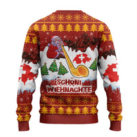 Swiss Santa Plays The Alphorn Christmas Ugly Christmas Sweater The Matterhorn with Christmas Elements - Wonder Print Shop