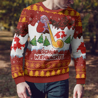 Swiss Santa Plays The Alphorn Christmas Ugly Christmas Sweater The Matterhorn with Christmas Elements - Wonder Print Shop