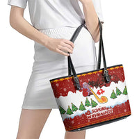 Swiss Santa Plays The Alphorn Christmas Leather Tote Bag The Matterhorn with Christmas Elements - Wonder Print Shop