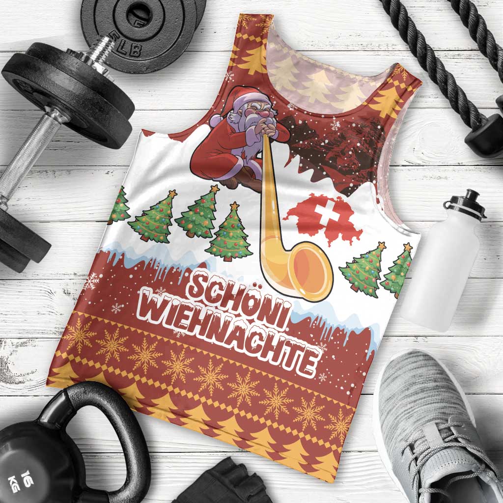 Swiss Santa Plays The Alphorn Christmas Men Tank Top The Matterhorn with Christmas Elements - Wonder Print Shop