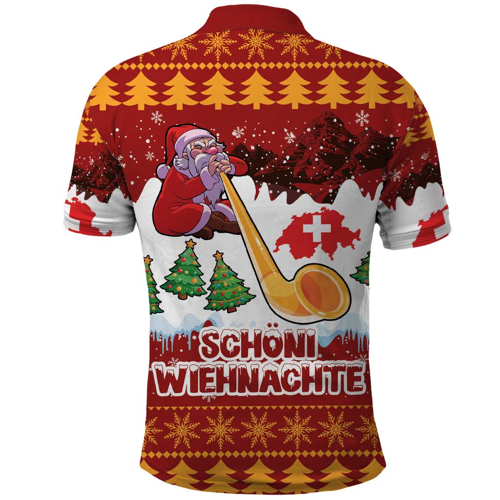 Swiss Santa Plays The Alphorn Christmas Polo Shirt The Matterhorn with Christmas Elements - Wonder Print Shop