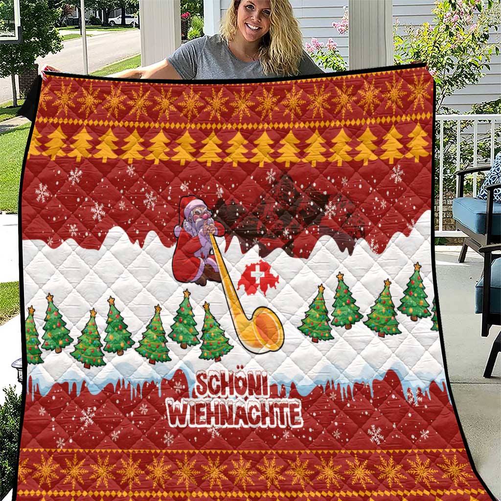 Swiss Santa Plays The Alphorn Christmas Quilt The Matterhorn with Christmas Elements - Wonder Print Shop