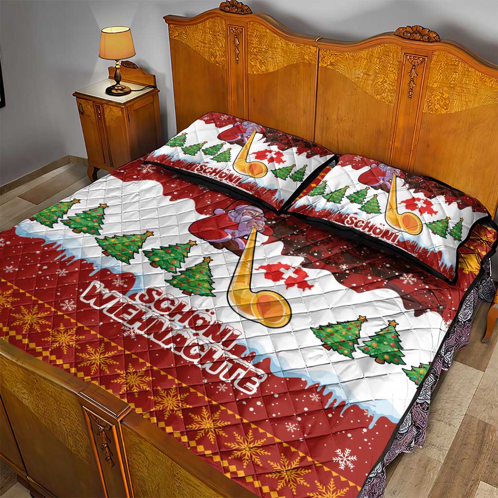 Swiss Santa Plays The Alphorn Christmas Quilt Bed Set The Matterhorn with Christmas Elements - Wonder Print Shop