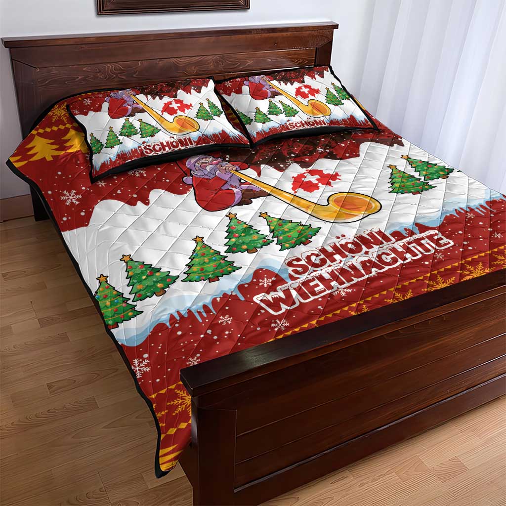Swiss Santa Plays The Alphorn Christmas Quilt Bed Set The Matterhorn with Christmas Elements - Wonder Print Shop