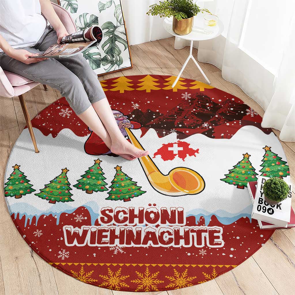 Swiss Santa Plays The Alphorn Christmas Round Carpet The Matterhorn with Christmas Elements