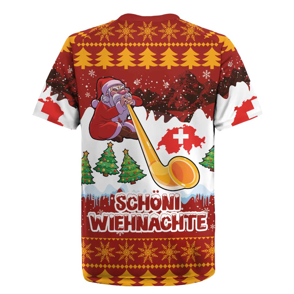 Swiss Santa Plays The Alphorn Christmas Rugby Jersey The Matterhorn with Christmas Elements - Wonder Print Shop