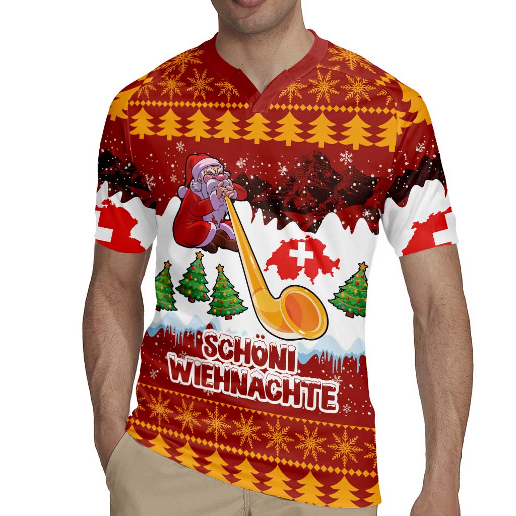 Swiss Santa Plays The Alphorn Christmas Rugby Jersey The Matterhorn with Christmas Elements - Wonder Print Shop