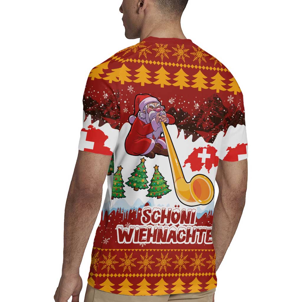 Swiss Santa Plays The Alphorn Christmas Rugby Jersey The Matterhorn with Christmas Elements - Wonder Print Shop