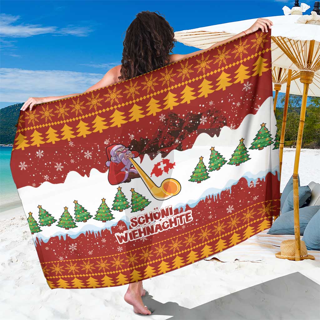 Swiss Santa Plays The Alphorn Christmas Sarong The Matterhorn with Christmas Elements - Wonder Print Shop