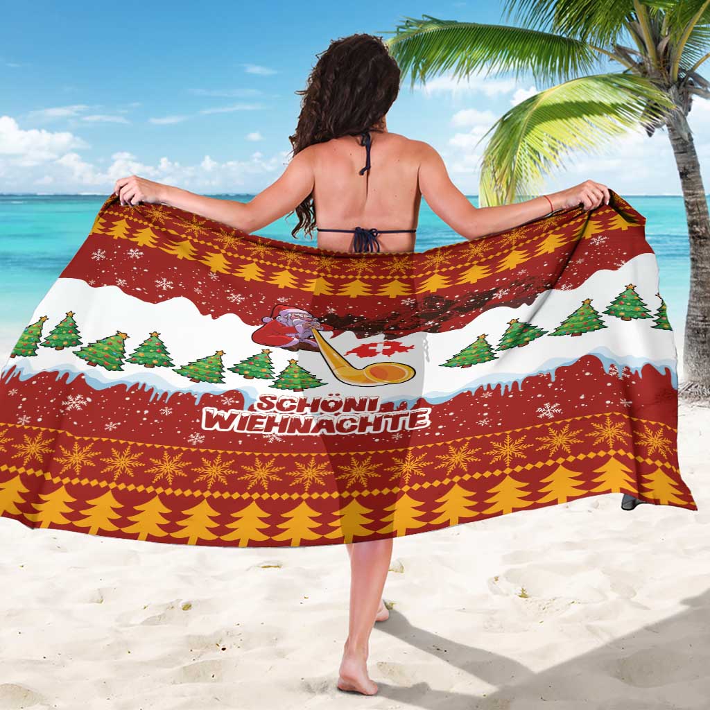 Swiss Santa Plays The Alphorn Christmas Sarong The Matterhorn with Christmas Elements - Wonder Print Shop