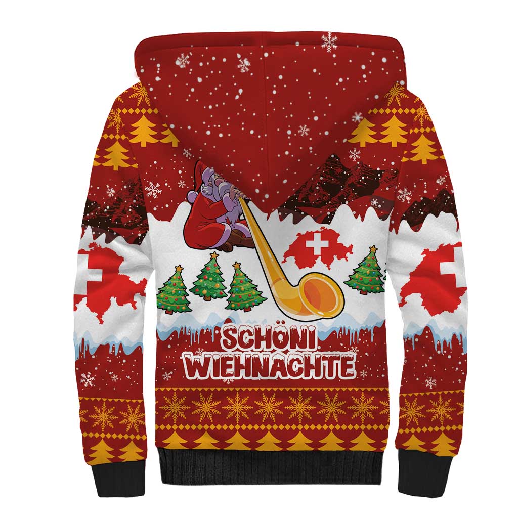 Swiss Santa Plays The Alphorn Christmas Sherpa Hoodie The Matterhorn with Christmas Elements - Wonder Print Shop