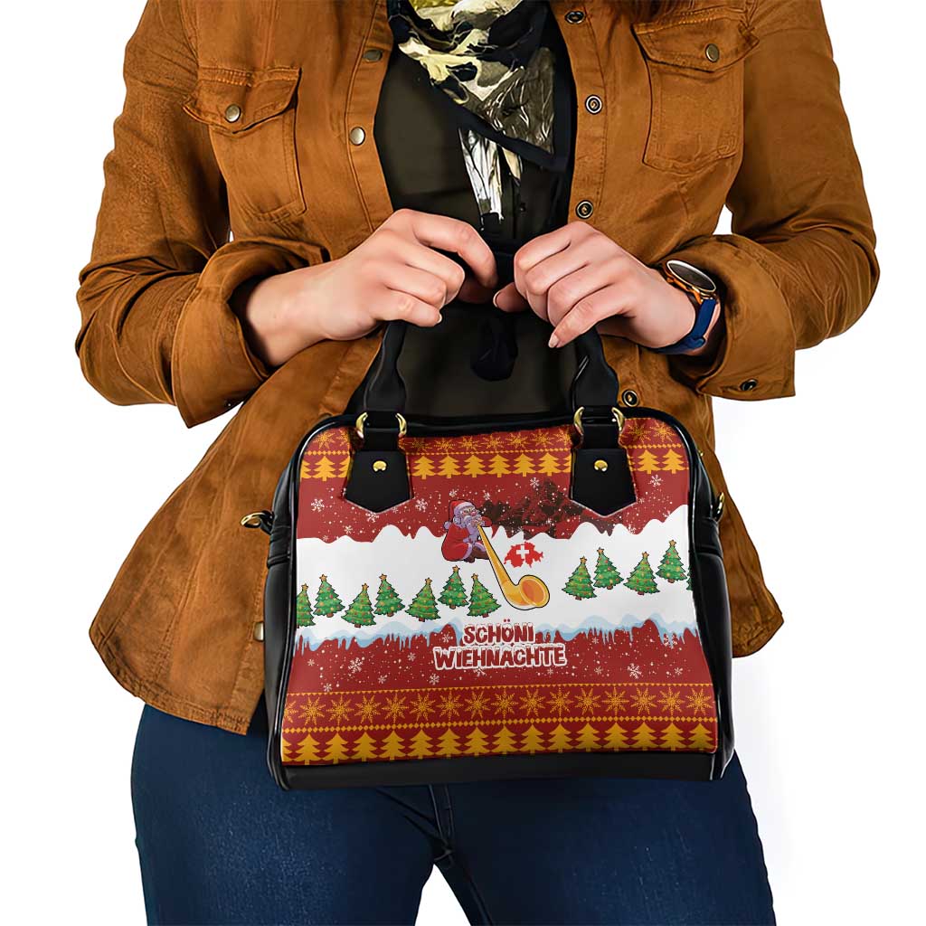 Swiss Santa Plays The Alphorn Christmas Shoulder Handbag The Matterhorn with Christmas Elements