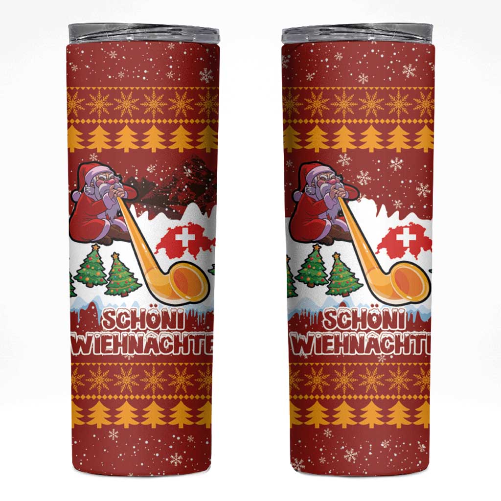 Swiss Santa Plays The Alphorn Christmas Skinny Tumbler The Matterhorn with Christmas Elements - Wonder Print Shop